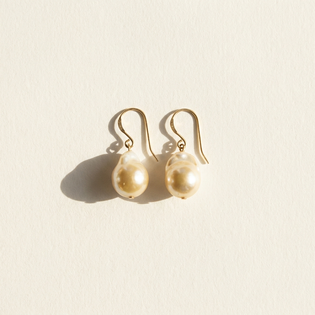 Baroque pearl drop earrings on paper