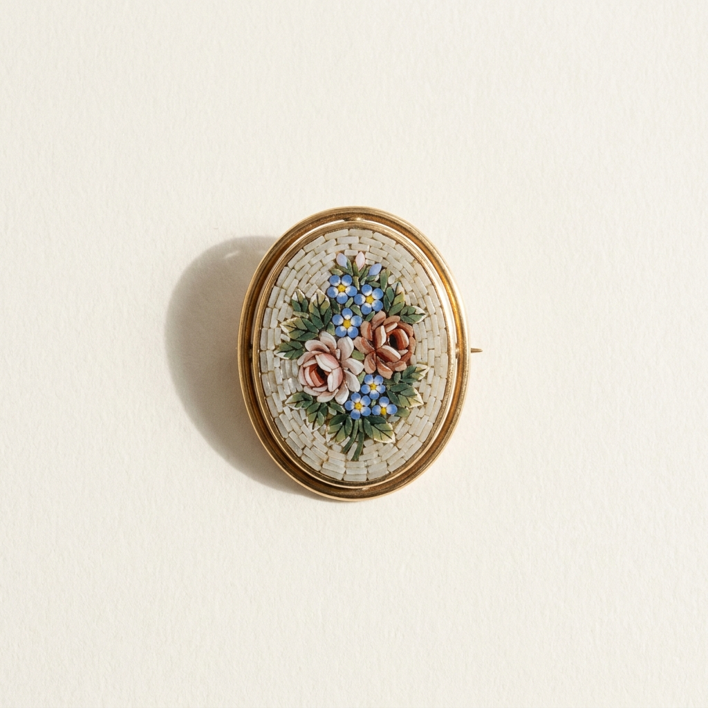 Grand Tour micro-mosaic floral brooch in gold frame