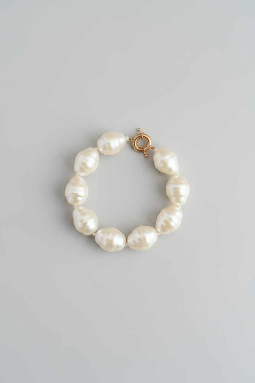 Unsigned Oversized Faux Baroque Pearl Bracelet, c. 1980s — view 1