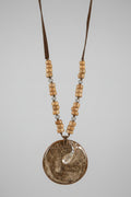Unsigned Artisan Wood Bead & Shell Pendant Necklace, c. 2000s–2010s — view 1