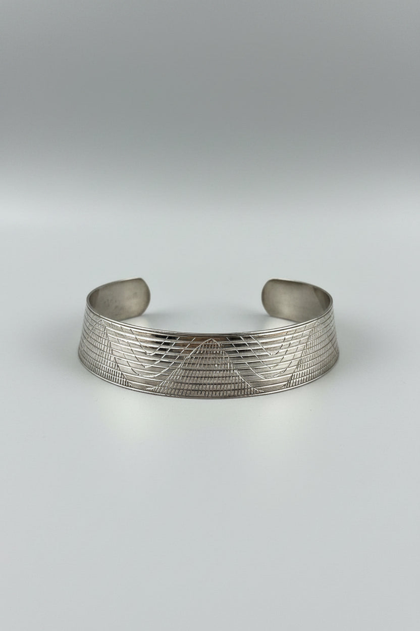 Unsigned Wide Engraved Silver Cuff Bracelet, c. 1970s–1980s — view 1
