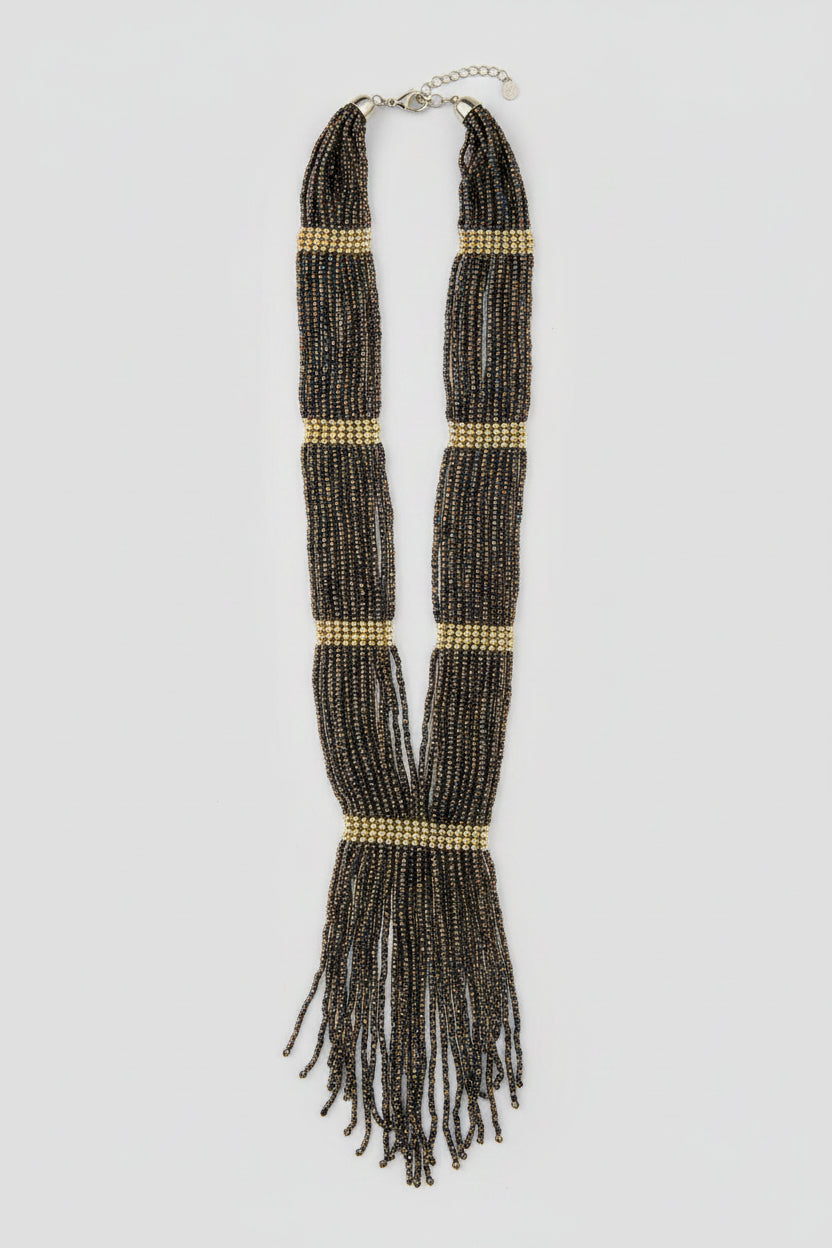 Unsigned Multi-Strand Seed Bead Fringe Tassel Necklace, c. 1980s–90s — view 1