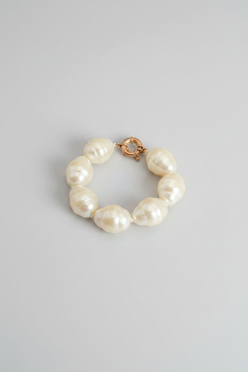 Unsigned Oversized Faux Baroque Pearl Bracelet, c. 1980s — view 2
