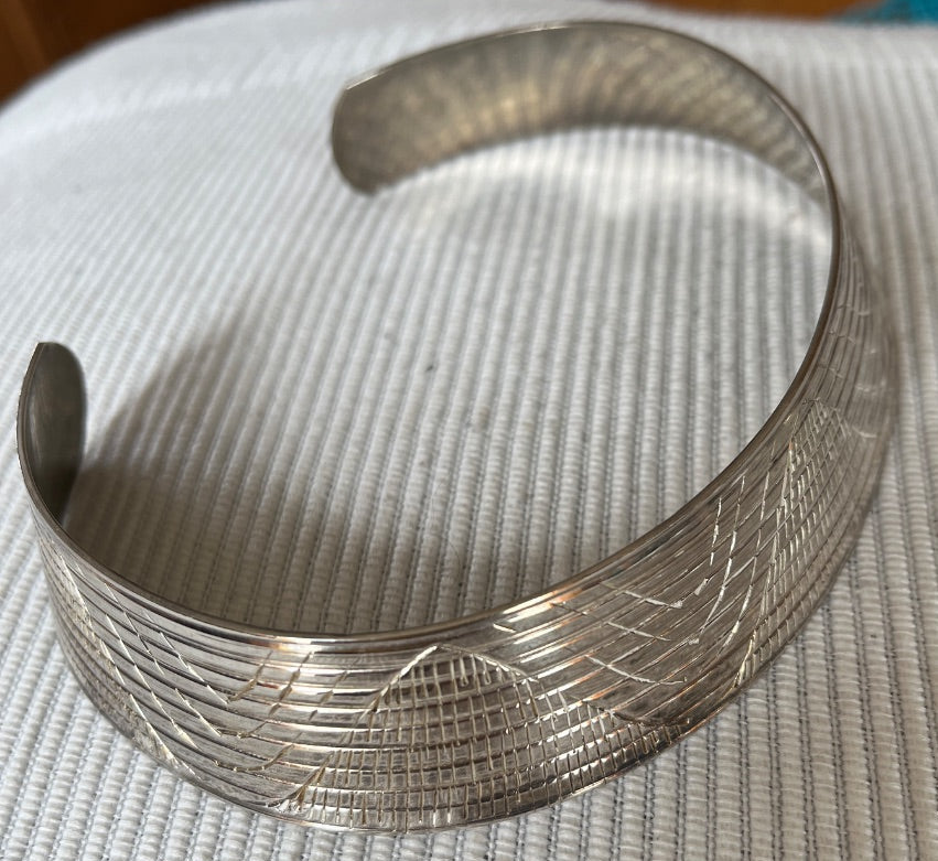 Unsigned Wide Engraved Silver Cuff Bracelet, c. 1970s–1980s — view 2