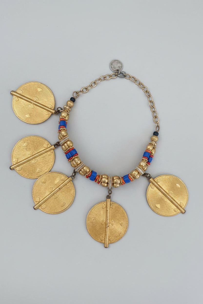 Unsigned North African / Berber-Style Tribal Coin & Beaded Bracelet, c. 1970s–1980s — view 2
