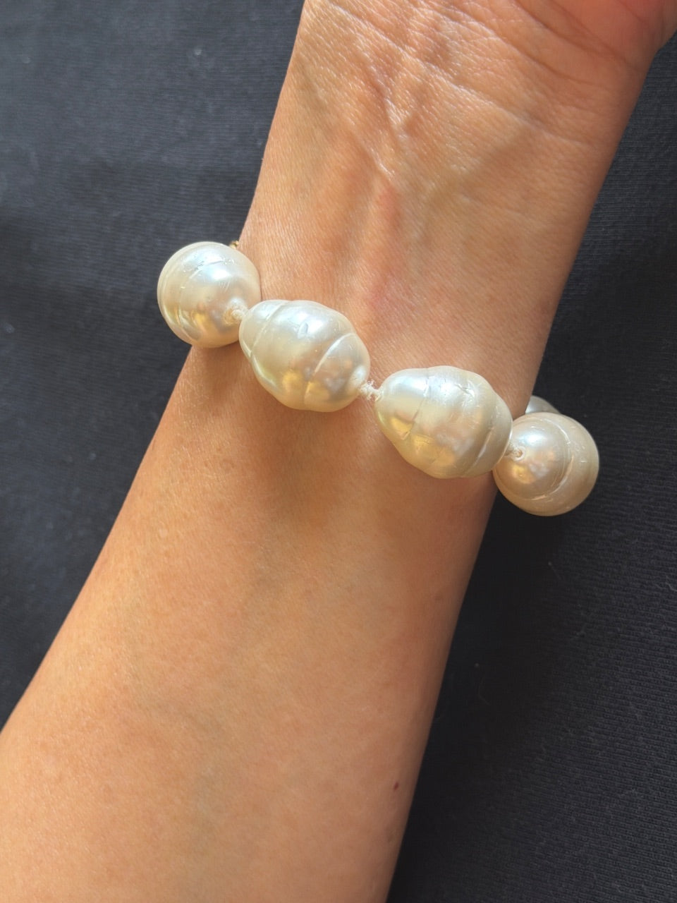 Unsigned Oversized Faux Baroque Pearl Bracelet, c. 1980s — view 3