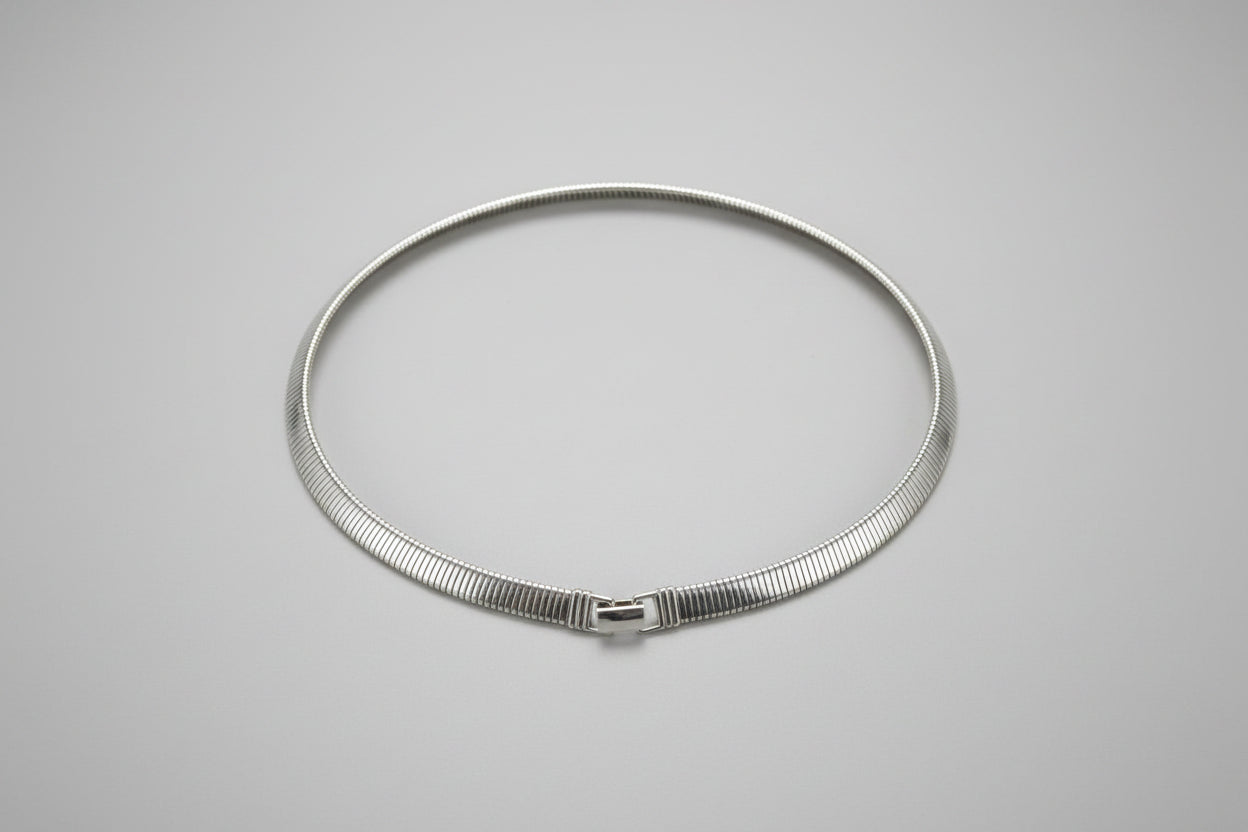 Unsigned Two-Tone Omega Collar Choker Necklace with Gold Oval Cabochon Center, c. 1980s — view 3