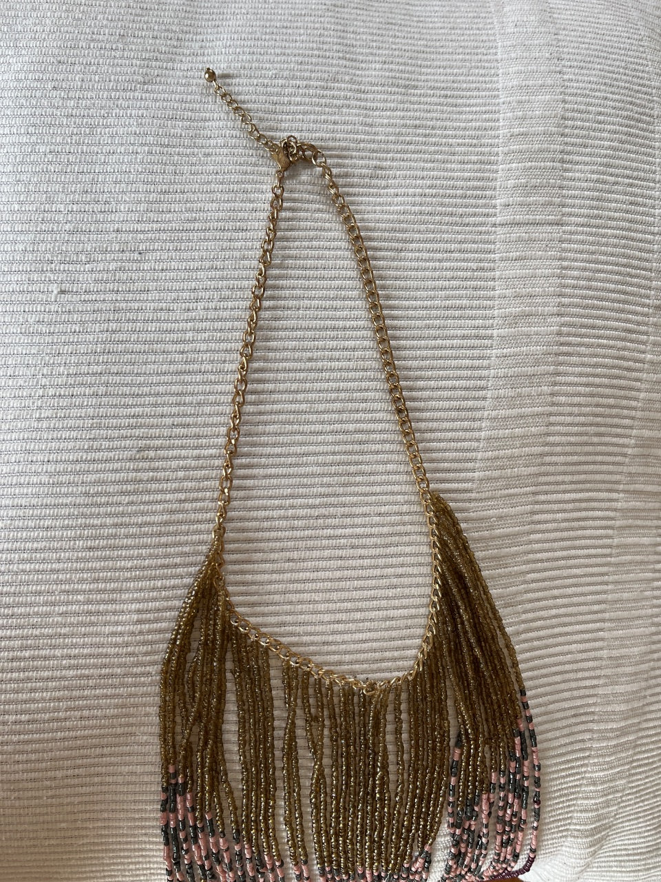 Unsigned Handmade Multi-Strand Seed Bead Fringe Collar Necklace, c. 1970s–1980s — view 3